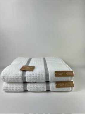 Common Thread Bamboo Eco Melange Bath Towel Set White Gray Soft Cotton 2 pc NEW